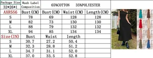Detailed size chart for the off-shoulder summer maxi dress with material specifications