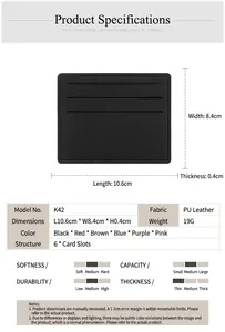 Detailed size parameters and layout of ultra-thin PU leather wallet with 6 card slots