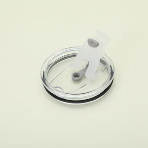 Transparent spill-proof sliding lid with black rubber seal for 30oz vacuum tumbler