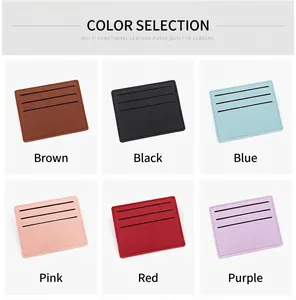 Slim card holder grid in brown, black, blue, pink, red, and purple lychee leather