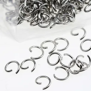 Macro detail of open jump rings in silver finish for DIY jewelry making and crafts