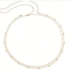 Golden double-layer thin chain waist belt with polished beads and lobster clasp