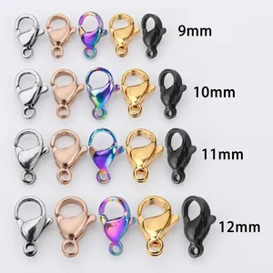 Lobster claw clasps set in 5 metallic colors and 4 sizes from 9mm to 12mm