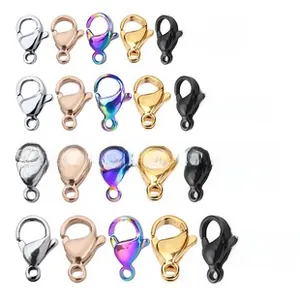Lobster claw clasps set in 5 metallic colors and 4 sizes from 9mm to 12mm