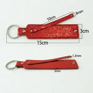 Red sequin keychain strap for 8mm DIY letters with metal ring hook and rivet details