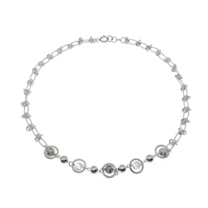 Titanium steel necklace with blue cat eye stone and marble beads on white background