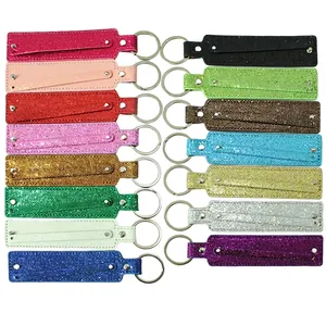 Glitter sequins rectangular keychain straps in 15 vibrant colors for DIY letter charms