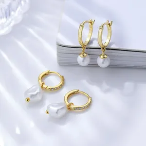 Eleganti Orecchini a Cerchio in Argento Sterling S925 con Perle per Donna Vintage con Zirconi Intarsiati Gioielli Geometrici di Lusso