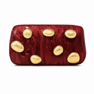 Chic shell-shaped acrylic marble evening clutch bag with luxury gold stone ornaments