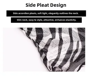 Detail of silk neck gaiter featuring zebra stripes and elastic side pleat design