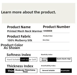 Detailed specifications for 100% mulberry silk printed mesh neck scarf with breathable fabric
