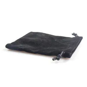 Black velvet drawstring jewelry pouch made of soft plush fabric for small gift packaging