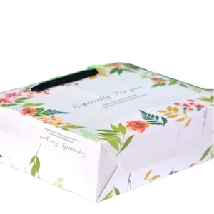 Square floral gift bag with black satin handles and Especially For You printed text