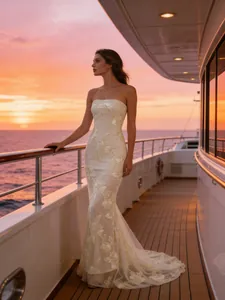 Strapless Mermaid Evening Dress Elegant 3D Floral Embroidery Bodycon Long Floor Length Gala Party Gown For Women
