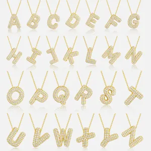 925 Sterling Silver Moissanite Necklace For Women Gold Initial Letter Bubble Pendant Pave Moissanite Alphabet Necklace Jewelry