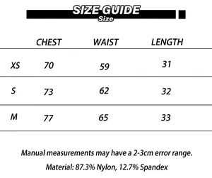 Size chart for slim fit U-neck tank top showing bust, waist, and length in centimeters