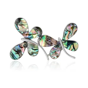 Vintage Alloy Butterfly Brooch With Abalone Shell Silver Color Retro Inlaid Jewelry Pin For Women Elegant Banquet Party