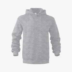 Felpa con cappuccio in maglia a trecce grigia da uomo con maniche lunghe e polsini a costine
