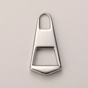 Polished silver stainless steel zipper pull replacement with sleek trapezoid design