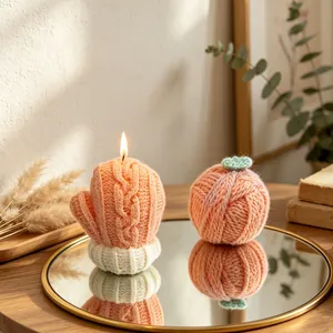 Creative knitted glove and yarn ball silicone mold candle with realistic woven texture