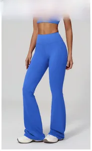 Cloisonne blue high waisted flare yoga pants with elastic slimming waist design