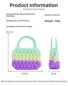 Detail view of Pop It sensory silicone handbag with dimensions 16.5x14x5cm in mint and purple