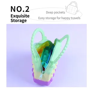Macaron gradient silicone pop fidget handbag with storage space and pea keychain pendant