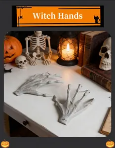 Detailed realistic witch hands with long black nails for Halloween spooky decoration