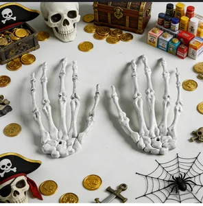 Realistic plastic skeleton hands for Halloween party decor with vintage bone texture