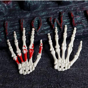 Realistic Halloween skeleton hands with fake blood detail and mounting holes