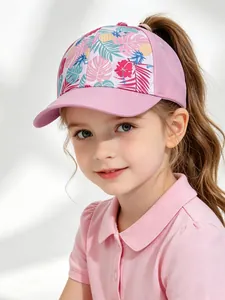 Pink kids baseball cap with tropical pineapple floral print and ponytail hole detail