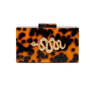 Evening Bag Acrylic Tortoiseshell Texture Gold Snake Decoration Clutch With Chain Strap Crossbody For Women
