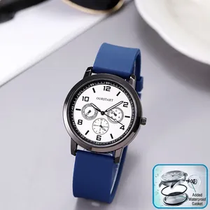 Orologio uomo minimalista con cinturino in silicone blu scuro e cassa nero opaco