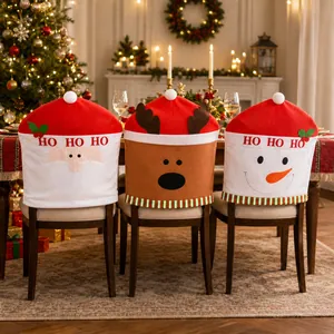 Three-piece Christmas chair covers set with Santa, elk and snowman plush designs