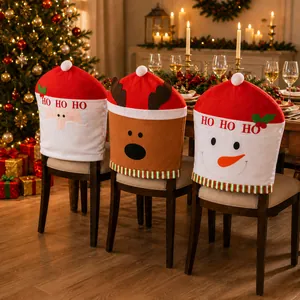 Detailed view of 3D Christmas chair back covers featuring Santa, Reindeer and Snowman