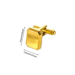 Macro detail of gold stainless steel cufflink with 15mm octagon design and T-link