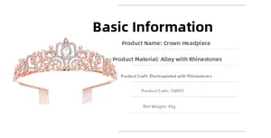 Detail view of rose gold crystal tiara with alloy rhinestones and scroll patterns