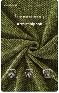 Gros plan sur le tissu chenille vert avec texture chevrons et drapé très souple