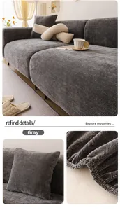 Vue détaillée du tissu chenille à chevrons gris foncé pour housse de canapé