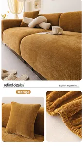 Détails de la housse de canapé en chenille orange avec motif à chevrons tissé