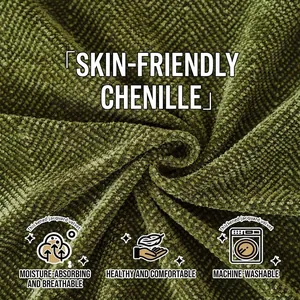 Housse de canapé chenille à chevrons vert olive, respirante et lavable en machine