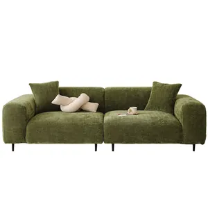 Housse de canapé moderne en chenille vert foncé avec motif à chevrons et coussins