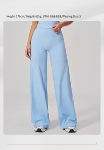 Sky blue high-waisted wide-leg yoga pants featuring a slimming waistband and fluid drape