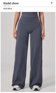Deep blue high-waisted wide-leg sports pants with premium quick-dry texture