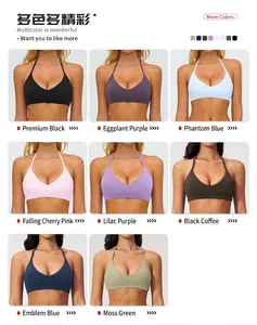Übersicht über hoch dehnbare Halter-Yoga-BHs in acht vielfältigen, kräftigen Farben