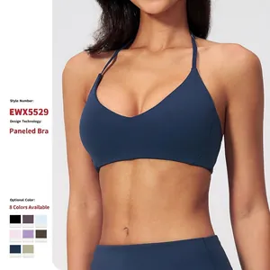 Damen Halter V-Ausschnitt Sport-BH Gebürsteter Stoff Rückenfrei Gepolstert Yoga Top Polyamid Elastan Athletik BH Für Laufen Fitness Fitnessstudio