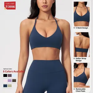 Marineblauer V-Ausschnitt Halter Sport-BH mit herausnehmbaren Pads in acht Farben