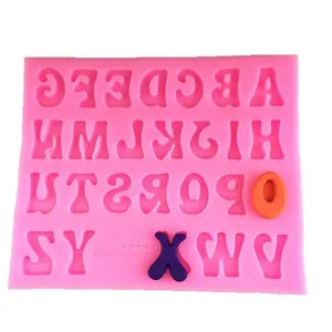 Pink silicone alphabet mold for 26 DIY letters, ideal for chocolate and fondant cake