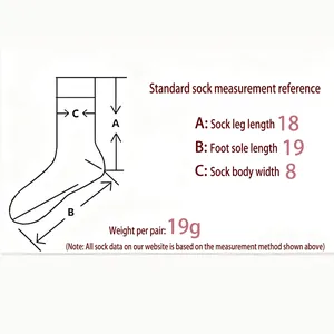 Size chart showing tube length and sole dimensions for summer fruit patterned socks