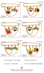 Detailed view of rainbow brooches set with alloy chain and LOVE WINS lettering